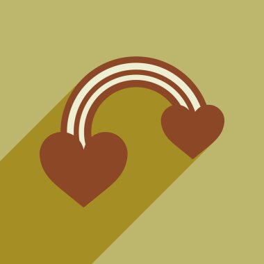 Uzun gölge gökkuşağı kalp ile düz web simgesi