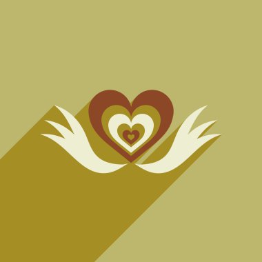 Uzun gölge kalp kanatları ile düz web simgesi