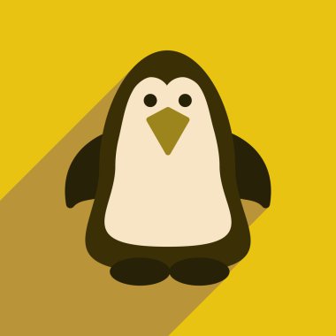 Uzun gölge penguen düz web simgesi