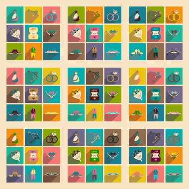 Uzun gölge düğün ile düz web simgeler kümesi