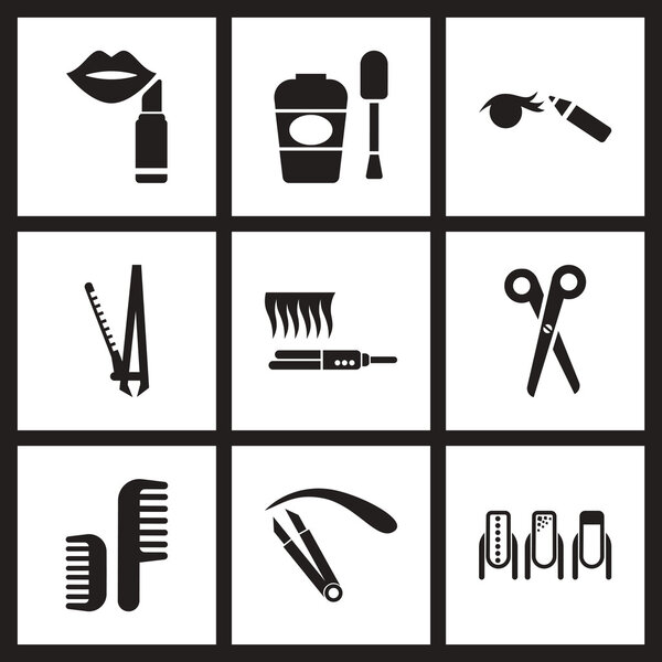 Concept flat icons in black and white cosmetics care