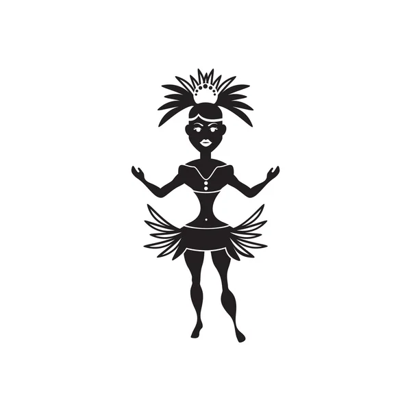 Icono plano en blanco y negro bailarina de carnaval — Vector de stock