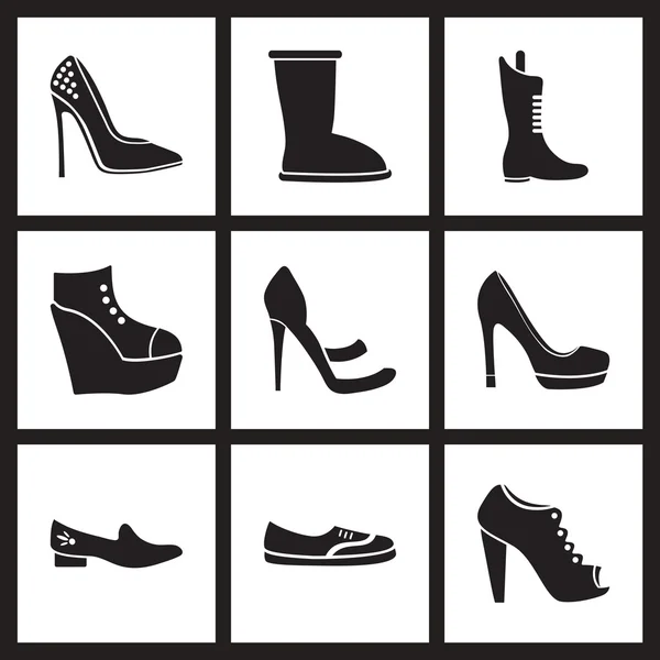 Concept flat icons in black and white womens shoes — Stock Vector