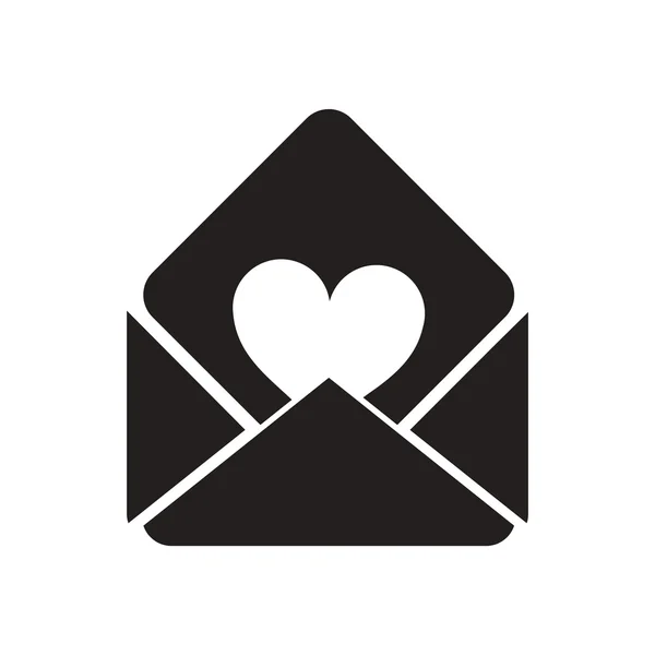 Ícone plano em preto e branco carta de amor — Vetor de Stock