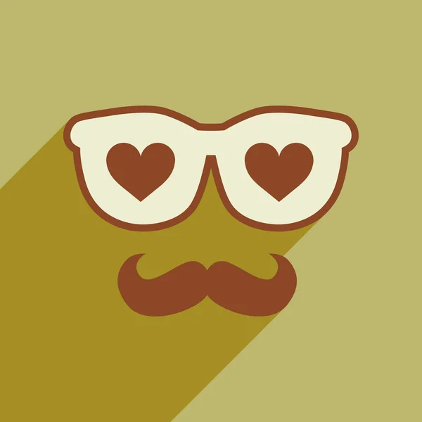 लंबी छाया चश्मा के साथ फ्लैट वेब प्रतीक mustache — स्टॉक वेक्टर