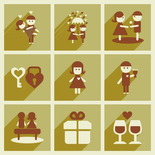 Set de iconos web planos con sombra larga Día de San Valentín — Archivo Imágenes Vectoriales