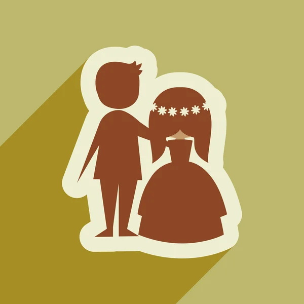 Icône web plate avec longue ombre mariée et marié — Image vectorielle