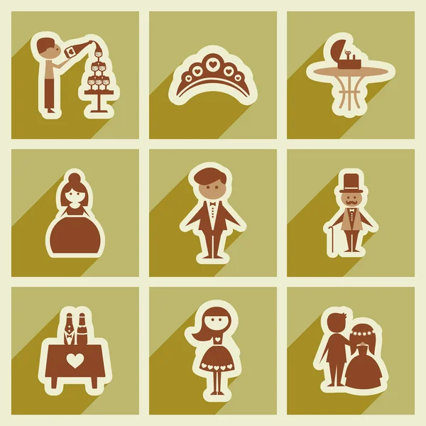 Conjunto de iconos web planos con boda de sombra larga — Vector de stock