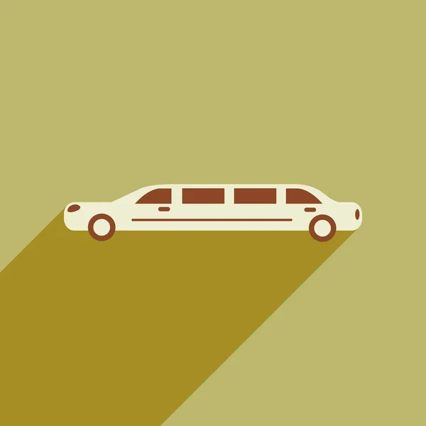 Platt spindelväv ikonen med långa skugga limousine — Stock vektor