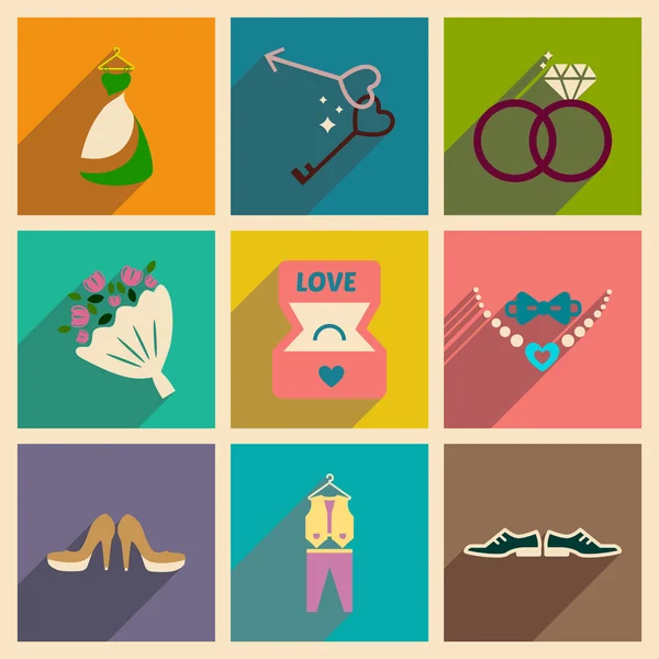 Set flacher Web-Icons mit langer Schattenhochzeit — Stockvektor