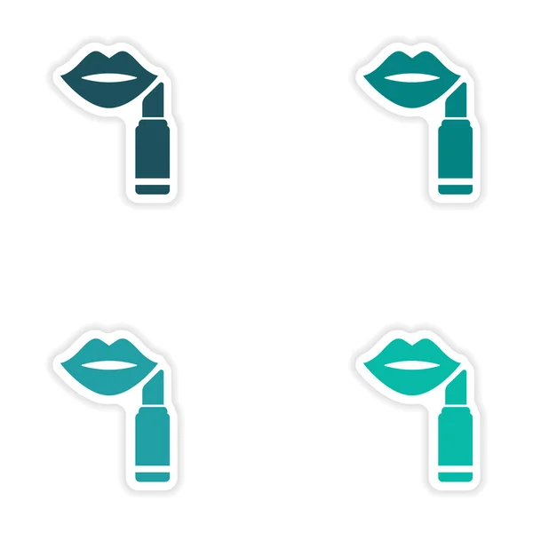 Set of paper stickers on white background lipstick — Stock Vector