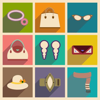 Modern düz simgeler koleksiyonu gölge moda ile vektör