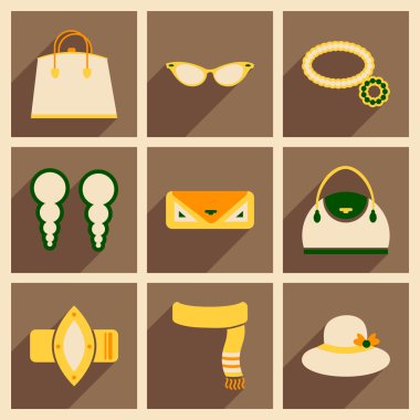 Modern düz simgeler koleksiyonu gölge moda ile vektör