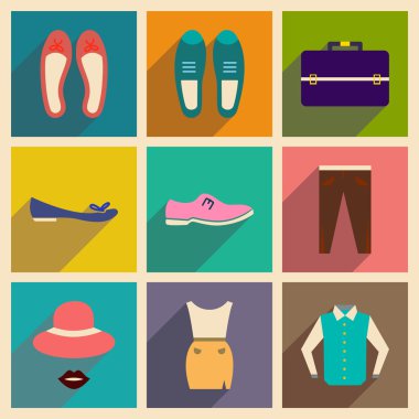 Modern düz simgeler koleksiyonu gölge moda ile vektör