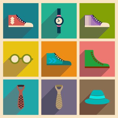 Modern düz simgeler vektör gölge Hipster koleksiyonuyla giyim