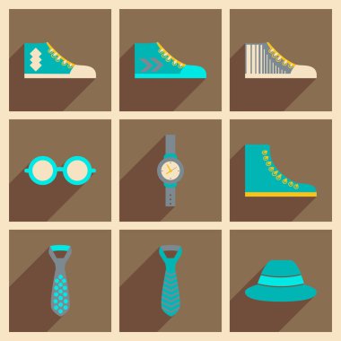 Modern düz simgeler vektör gölge Hipster koleksiyonuyla giyim