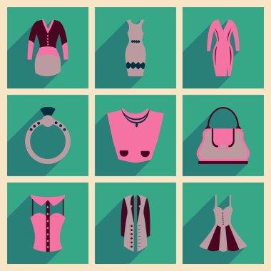 Uzun gölge giysileri ile düz simgeler kavramı