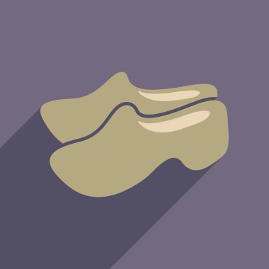 Uzun gölge tahta ayakkabı ile düz web simgesi