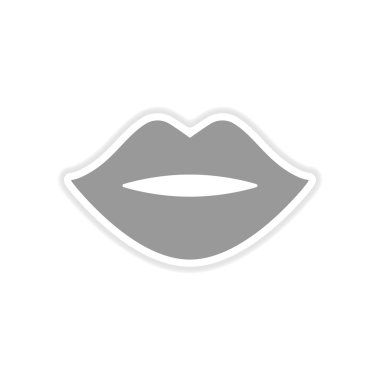Kağıt etiket beyaz arka plan kadın dudaklarında