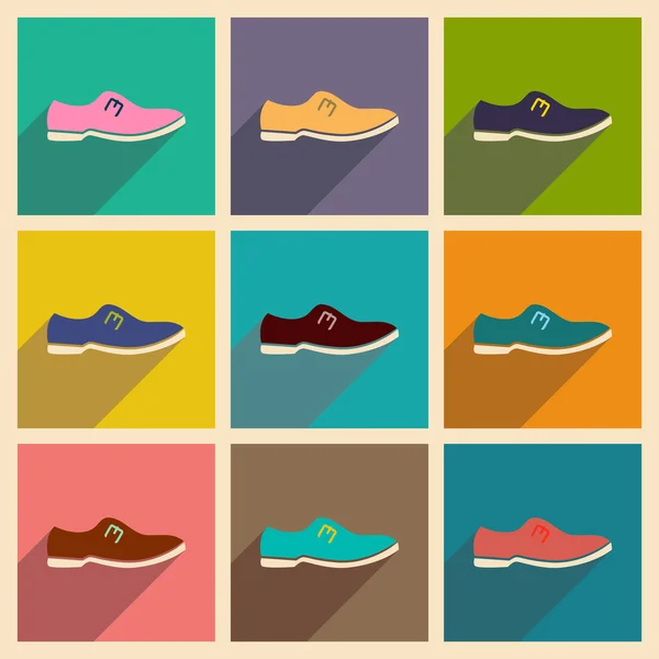 Modern flat icons vector collection with shadow mens shoes — Stock Vector