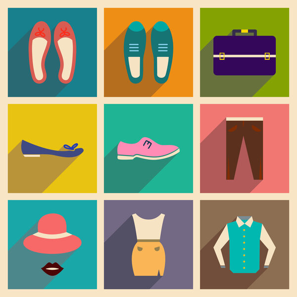 Modern flat icons vector collection with shadow fashion