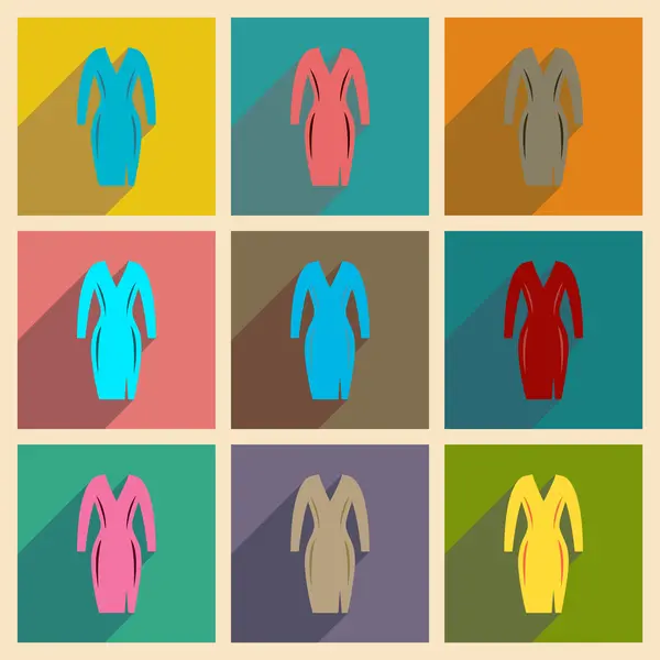 Concepto de iconos planos con vestido elegante de sombra larga — Vector de stock