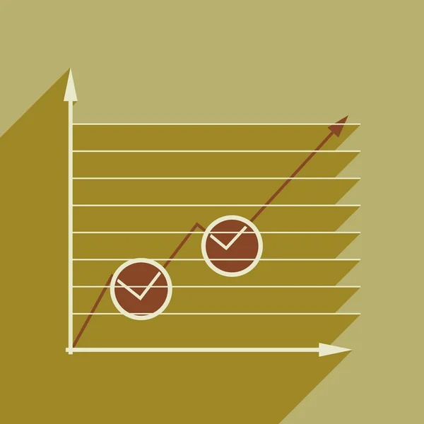 Icône web plate avec graphique économique à ombre longue — Image vectorielle