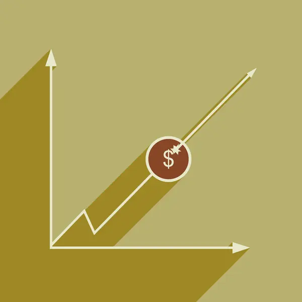 Uzun gölge ekonomik grafik ile düz web simgesi — Stok Vektör