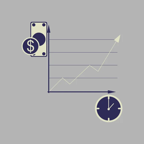 Icono de web plana en el gráfico de dinero de tiempo de fondo elegante — Vector de stock