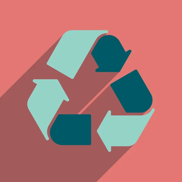 Mieszkania www ikona z długi cień strzałki recyklingu — Wektor stockowy