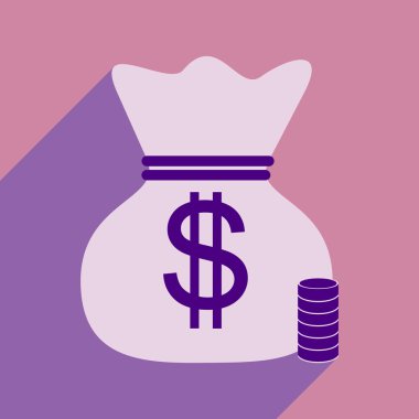 Düz gölge simgesini para çantası ve madeni paralar ile