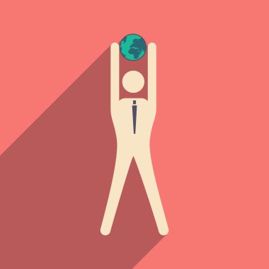 Düz tasarım modern vektör çizim simgesi işadamı ve Küre