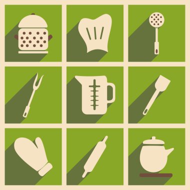 Düz gölge kavramı ve mobil uygulama mutfak eşyaları ile