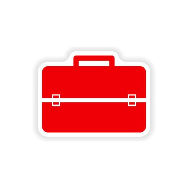 Beyaz arka plan iş bavul üzerinde şık kağıt etiket