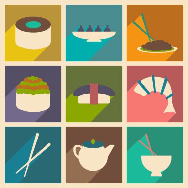 Düz gölge kavramı ve mobil uygulama Japon aperatifler