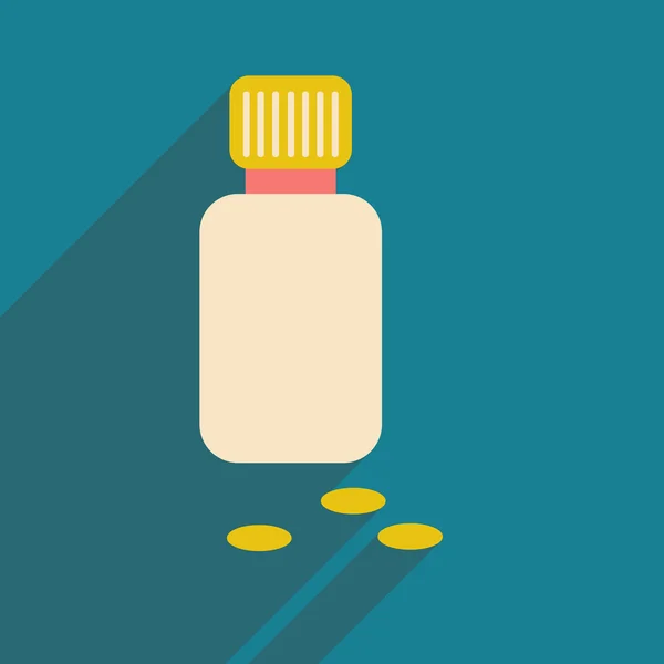Plano com ícone de sombra e frasco de aplicação móvel de pílulas — Vetor de Stock