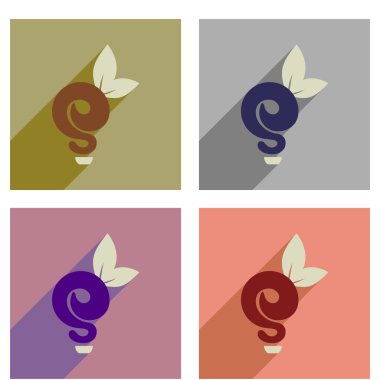 Uzun gölge çevre ışık ampul ile düz simgeler kavramı