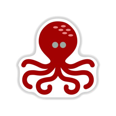 Kağıt etiket üzerinde beyaz arka plan ahtapot