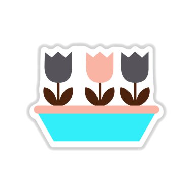 Kağıt etiket üzerinde beyaz laleler