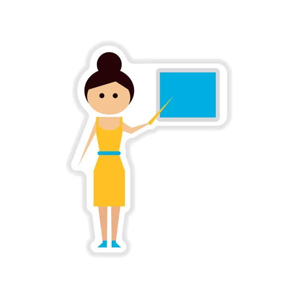 paper sticker on white background woman teacher