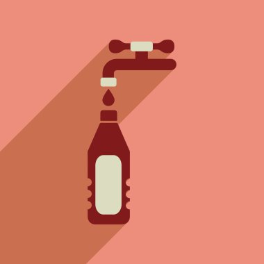 Düz web simge uzun gölge ile şişe su