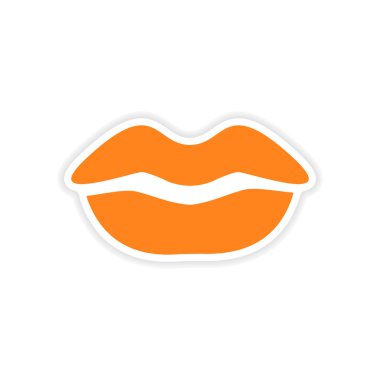 Kağıt kadın ağzında simgesi etiket gerçekçi tasarım