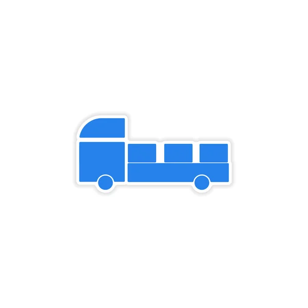 Ícone adesivo design realista na logística de carga de carro de papel — Vetor de Stock