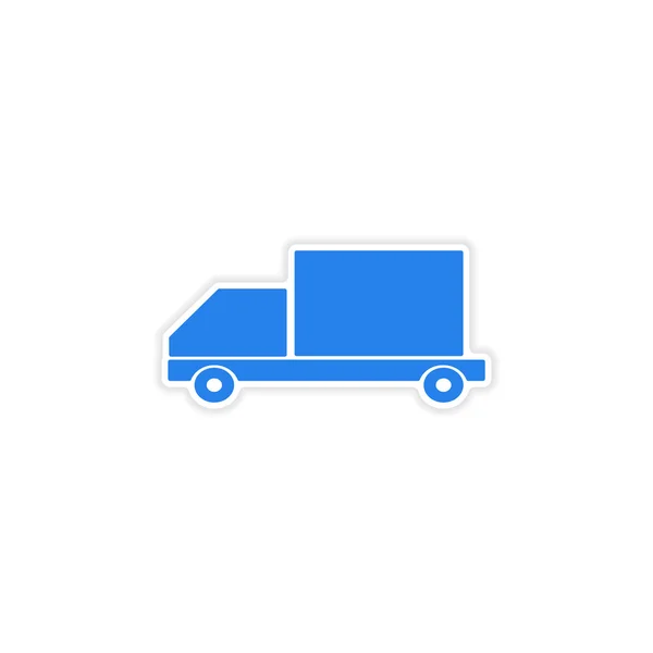 Ícone adesivo design realista na logística de carga de carro de papel —  Vetores de Stock