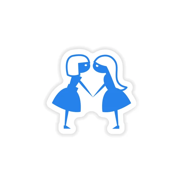 Pictogram sticker realistische ontwerp op papier vriendinnen — Stockvector