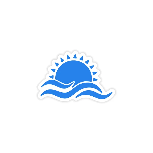 Pictogram sticker realistische ontwerp op papier zon zee — Stockvector