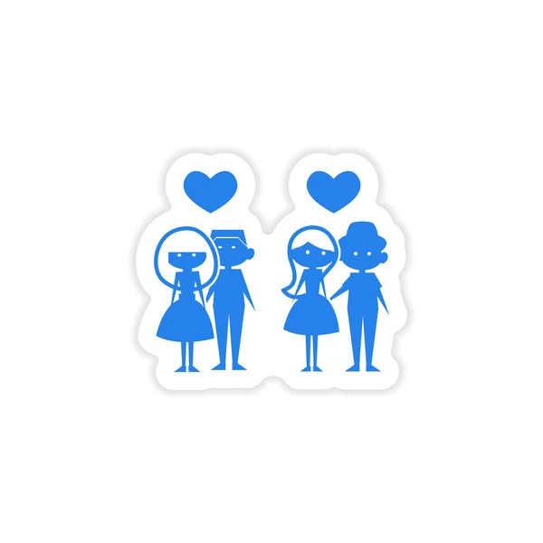 Icon matrica reális tervezés papíron párok szerelem — Stock Vector