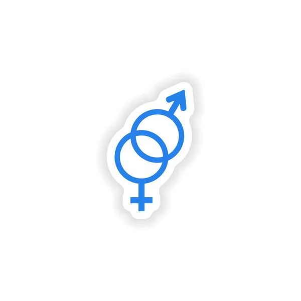 Adesivo icona disegno realistico sulla carta uguaglianza dei sessi — Vettoriale Stock