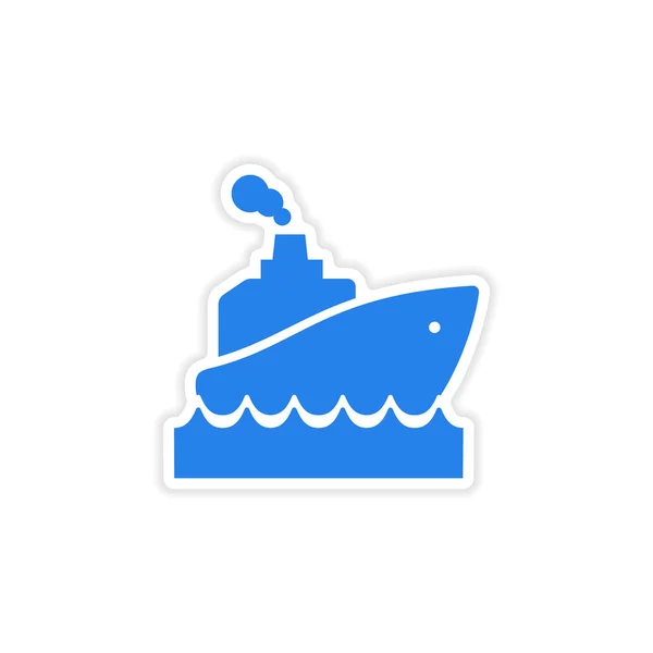 Іконка наклейка реалістичний дизайн на хвилі паперового корабля — стоковий вектор