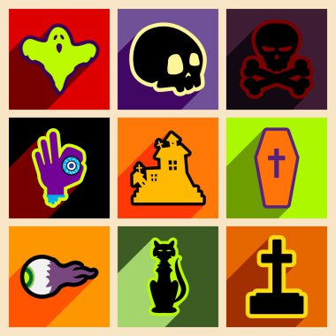 Düz gölge kavramı ve mobil uygulama Cadılar Bayramı simgeleri ile